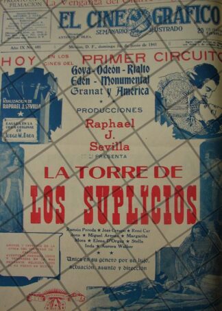 CARTEL ANTIGUO PALICULA. LA TORRE DE LOS SUPLICIOS 1941 /196
