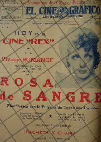 CARTEL ANTIGUO PELICULA. ROSA DE SANGRE 1941 /CINE REX