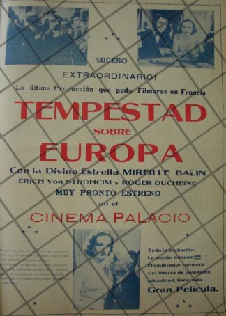 CARTEL VINTAGE PELICULA. MANACES /TEMPESTAD SOBRE AUROPA 1941 /RARO
