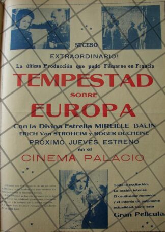 CARTEL RETRO PELICULA. MANACES /TEMPESTAD SOBRE AUROPA 1941 /3