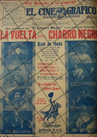 CARTEL ANTIGUO PELICULA LA VUELTA DEL CHARRO NEGRO 1941 /213