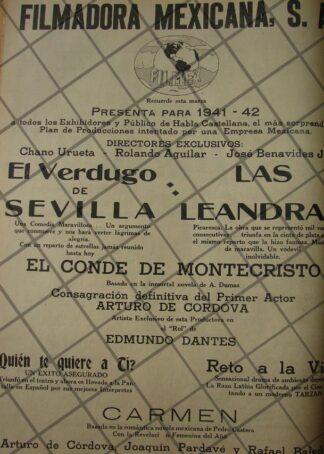 CARTEL ANTIGUO FILMEX S.A Y SUS PELICULAS 1941