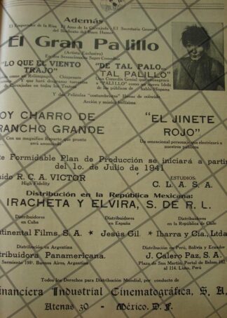 CARTEL ANTIGUO FILMEX / JESUS MARTINEZ "PALILLO" Y MAS 1941