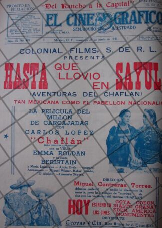 CARTEL ANTIGUO PELICULA. HASTA QUE LLOVIO EN SAYULA 1941