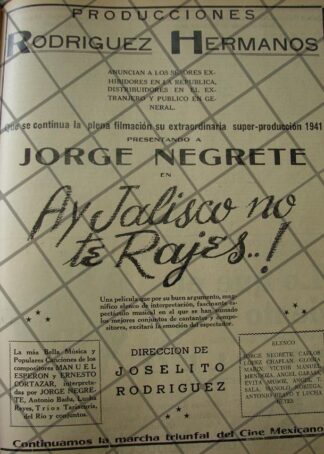 AFICHE ANTIGUO FILMAN PELICULA HAY JALISCO NO TE RAJES 1941