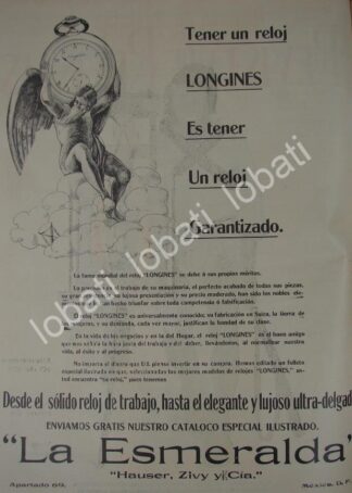 CARTEL ANTIGUO ORIGINAL DE RELOJES LONGINES 1911 JOYERIA LA ESMERALDA / SUPER RARO