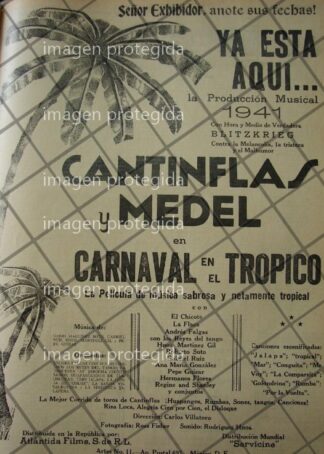 AFICHE ANTIGUO PELICULA CARNAVAL EN EL TROPICO 1941
