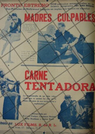 CARTEL ANTIGUO LUX FILMS 1941 2 PELICULAS