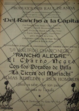 CARTEL RETRO INICIA PELICULA DEL RANCHO A LA CAPITAL