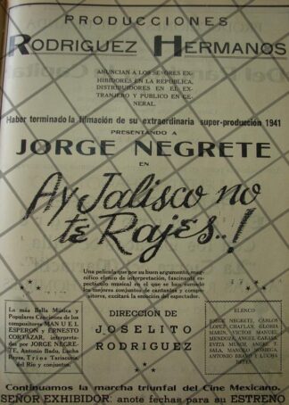 AFICHE ANTIGUO TERMINAN PELICULA HAY JALISCO NO TE RAJES 1941