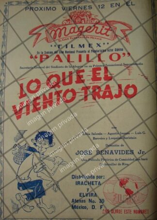 AFICHE ANTIGUO PELICULA. LO QUE EL VIENTO TRAJO /PALILLO 4