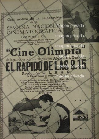 AFICHE ANTIGUO PELICULA EL RAPIDO DE LAS 9.15 /1941 FESTIVAL DE CINE