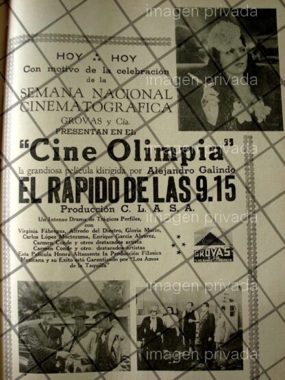 AFICHE ANTIGUO PELICULA EL RAPIDO DE LAS 9:15 1941 FESTIVAL DE CINE