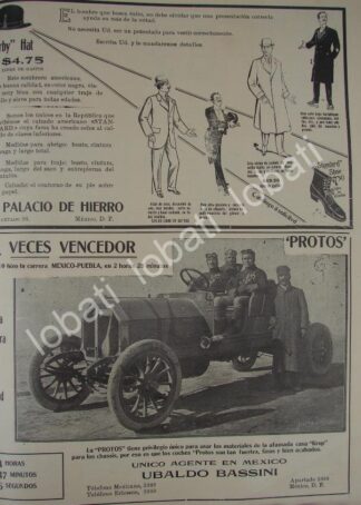 CARTEL ANTIGUO ORIGINAL DE AUTOS PROTOS 1911 EL PRIMERO EN MEXICO /437 SUPER RARO