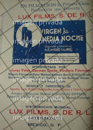 CARTEL RETRO INICIA FILMACION. VIRGEN DE MEDIA NOCHE 1941