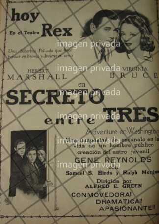 CARTEL RETRO. PELICULA SECRETO ENTRE TRES 1941