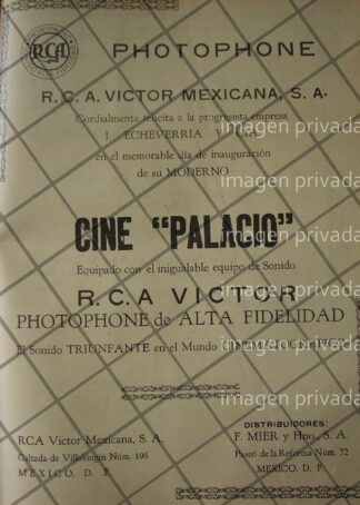 CARTEL RETRO R.C.A E INAUGURACION CINEMA PALACIO 1941