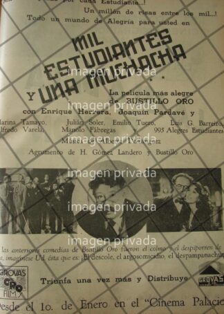 CARTEL ANTIGUO PELICULA MIL ESTUDIANTES Y UNA MUCHACHA 1941