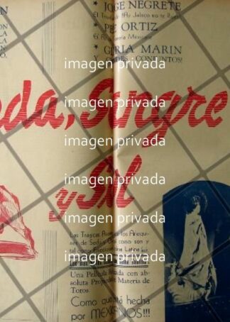 CARTEL RETRO PELICULA SEDA. SANGRE Y SOL JORGE NEGRETE 1941