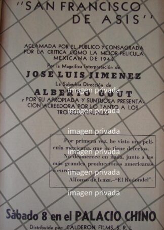 AFICHE RETRO PELICULA. SAN FRANCISCO DE ASIS 1943
