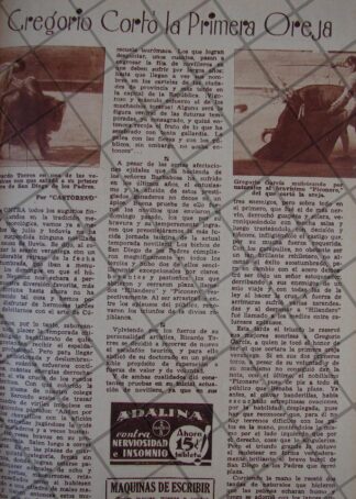 AFICHE ANTIGUO 1939 EL TORERO GREGORIO GARCIA Y MAS