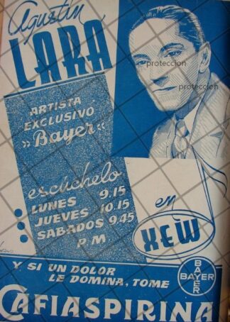 AFICHE ANTIGUO 1939 CONCIERTO BAYER AGUSTIN LARA XEW /RARO