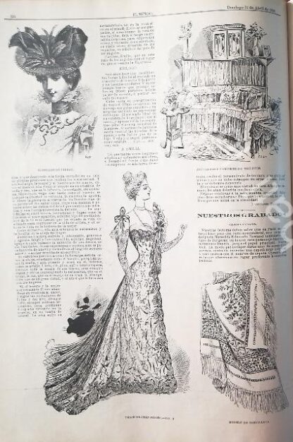 GRABADO ANTIGUO MODAS DE 1898 CAPOTA Y VESTIDOS - Image 2