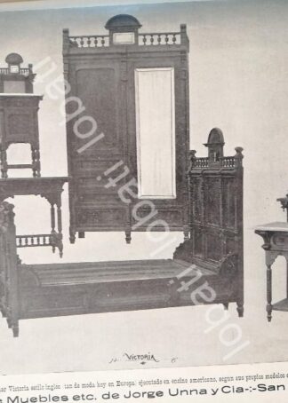CARTEL ANTIGUO ORIGINAL DE FABRICA DE MUEBLES MUEBLES JORGE UNNA 1898. RECAMARA VICTORIA / SAN LUIS POTOSI