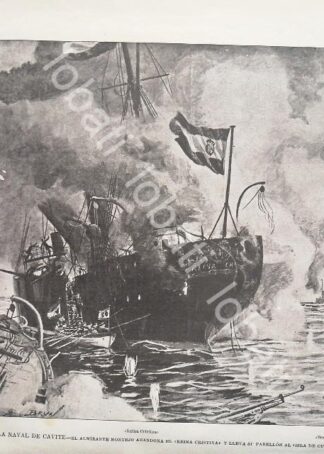 GRABADO ANTIGUO 1898 LA BATALLA NAVAL DE CAVITE. (GUERRA ESPAÑA Vs U.S.A) MLT
