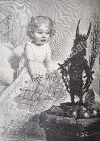 GRABADO ANTIGUO 1898 EL JUGUETE DEL BEBE CON NOTA DE G. URBINA