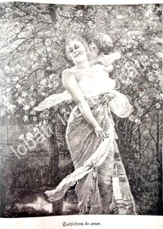 GRABADO ANTIGUO 1898 CUCHICHEOS DE AMOR S/N ARTE