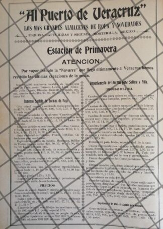 PUBLICIDAD ANTIGUA TIENDA EL PUERTO DE VERACRUZ 1906 /28