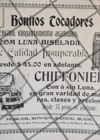 CARTEL PUBLICITARIO ANTIGUO TIENDA MOSLER BOWEN 1906 /6