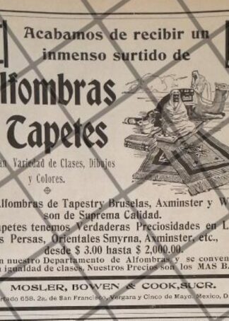 CARTEL PUBLICITARIO ANTIGUO TIENDA MOSLER BOWEN 1906