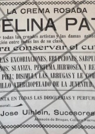 PUBLICIDAD ANTIGUA BOTICA JOSE UIHLEIN. CREMA ADELINA PATTI