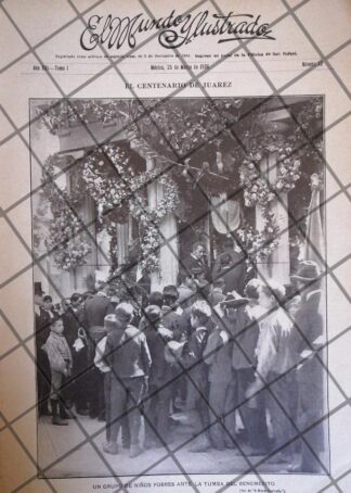 PORTADA ANTIGUA NIÑOS EN LA TUMBA DE BENITO JUAREZ 1906