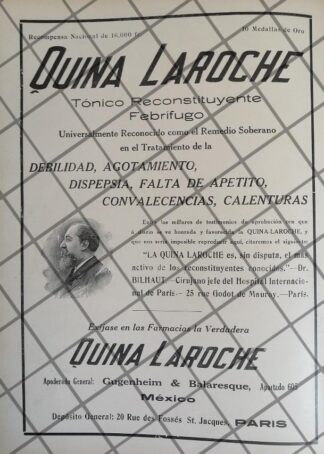 CARTEL ANTIGUO QUINA LAROCHE Y MARCEAU BILHAUT 1911