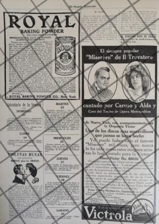 CARTEL ANTIGUO DISCOS VICTROLA Y ENRICO CARUSO /FRANCES ALDA