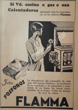 CARTEL ANTIGUO ORIGINAL DE FOSFOROS FLAMMA AÑOS 20s