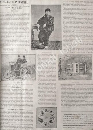CARTEL ANTIGUO ORIGINAL DE EL AUTO ELECTRICO & NOTICIAS CIENTIFICAS VARIAS 1895