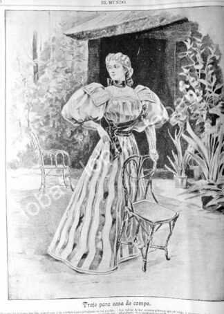 GRABADO ANTIGUO 1895 TRAJE PARA CAMPO / MODAS ANTIGUAS /10