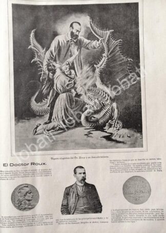 CARTEL ANTIGUO ORIGINAL DE RECONOCIMIENTO A DR. EMILE ROUX 1895 /MDC DUBUJO DE H. HERNANDEZ