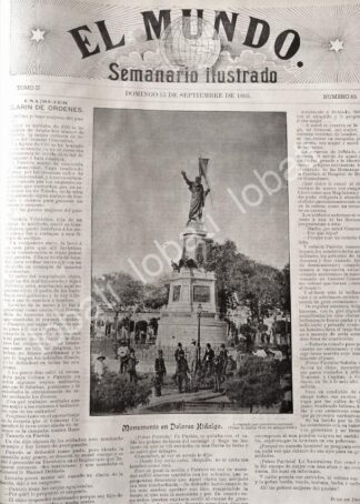 PORTADA ANTIGUA ORIGINAL  1895 INAUGURAN MONUMENTO A HIDALGO