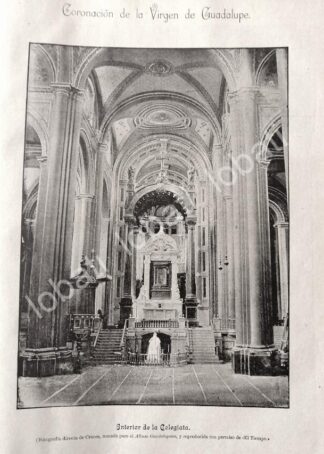 GRABADO ANTIGUO INTERIOR DE LA COLEGIATA, BASILICA 1895 RLG