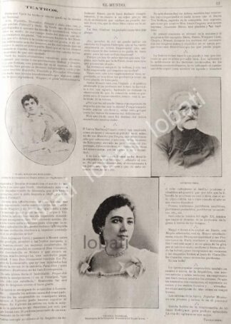 CARTEL ANTIGUO ORIGINAL DE VIRGINIA FABREGAS, GUISEPPE VERDI Y JUANA ROSADO 1895/ FEP