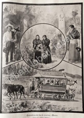 GRABADO ANTIGUO DIA DE MUERTOS 1895. DIBUJO DE LEANDRO IZAGUIRRE /LDM