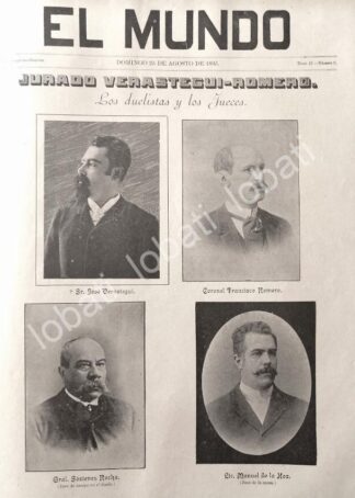 CARTEL ANTIGUO ORIGINAL DE PORTADA Y NOTICIA ANTIGUA 1895 JURADO DEL DUELO VERASTEGUI ROMERO