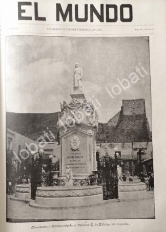 CARTEL ANTIGUO ORIGINAL DE PORTADA 1895 INAUGURAN ESTATUA A MIGUEL HIDALGO, PACHUCA /LDM