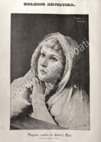 GRABADO ANTIGUO 1895 DE GABRIEL VON MAX , PLEGARIA / ARTE / RLG