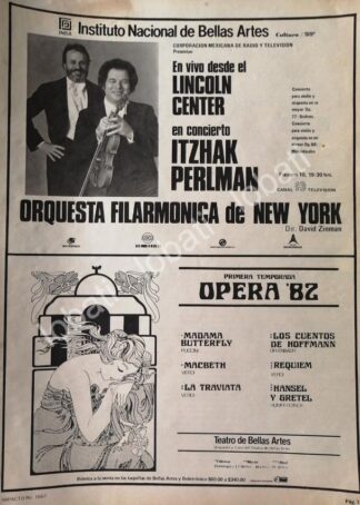 CARTEL ANTIGUO ORIGINAL DE INBA. ORQUESTA FILARMONICA DE NEW YORK & OPERA 1982